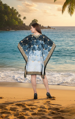 Blue & White Natural Crepe Short Kaftan 017 - Anu Fashion