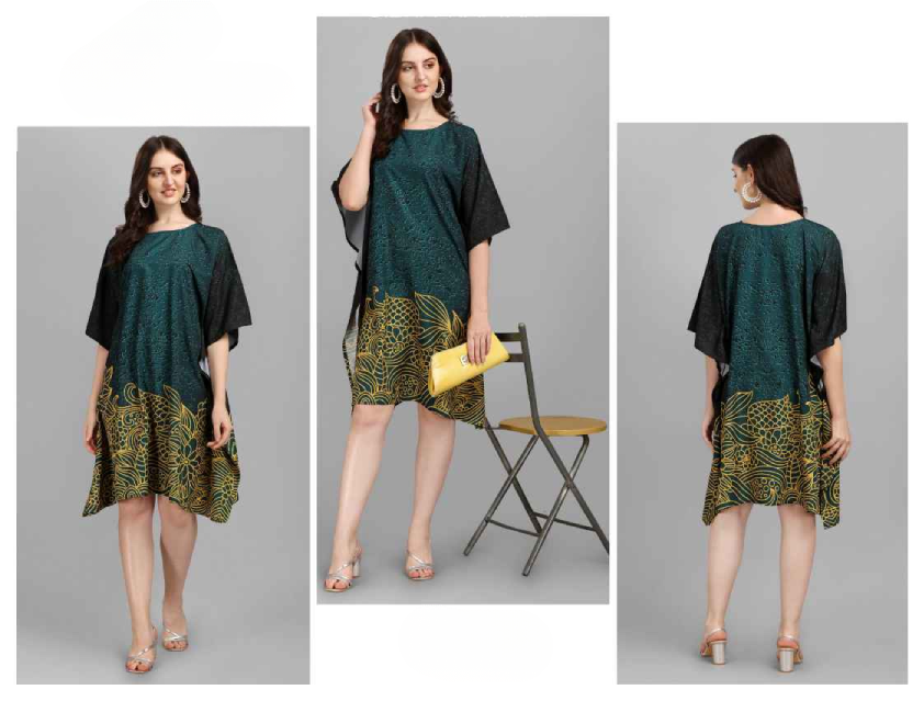 Dark Slate Gray Natural Crepe Short Kaftan - Anu Fashion