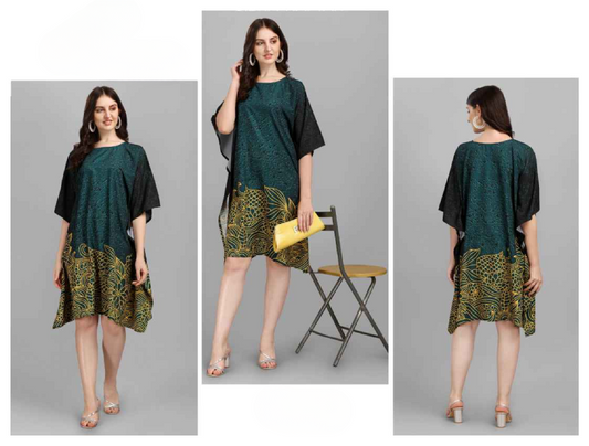 Dark Slate Gray Natural Crepe Short Kaftan - Anu Fashion