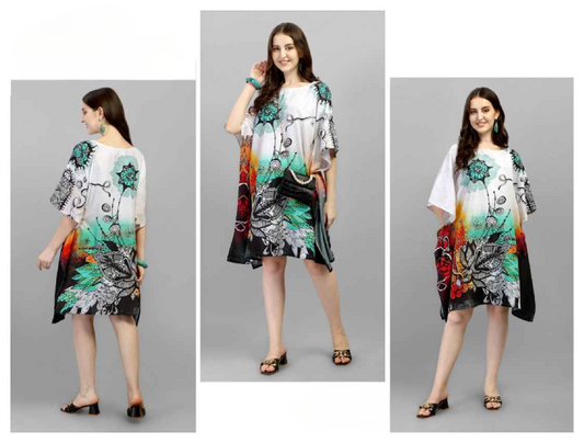 White Short Natural Crepe Kaftan - Anu Fashion