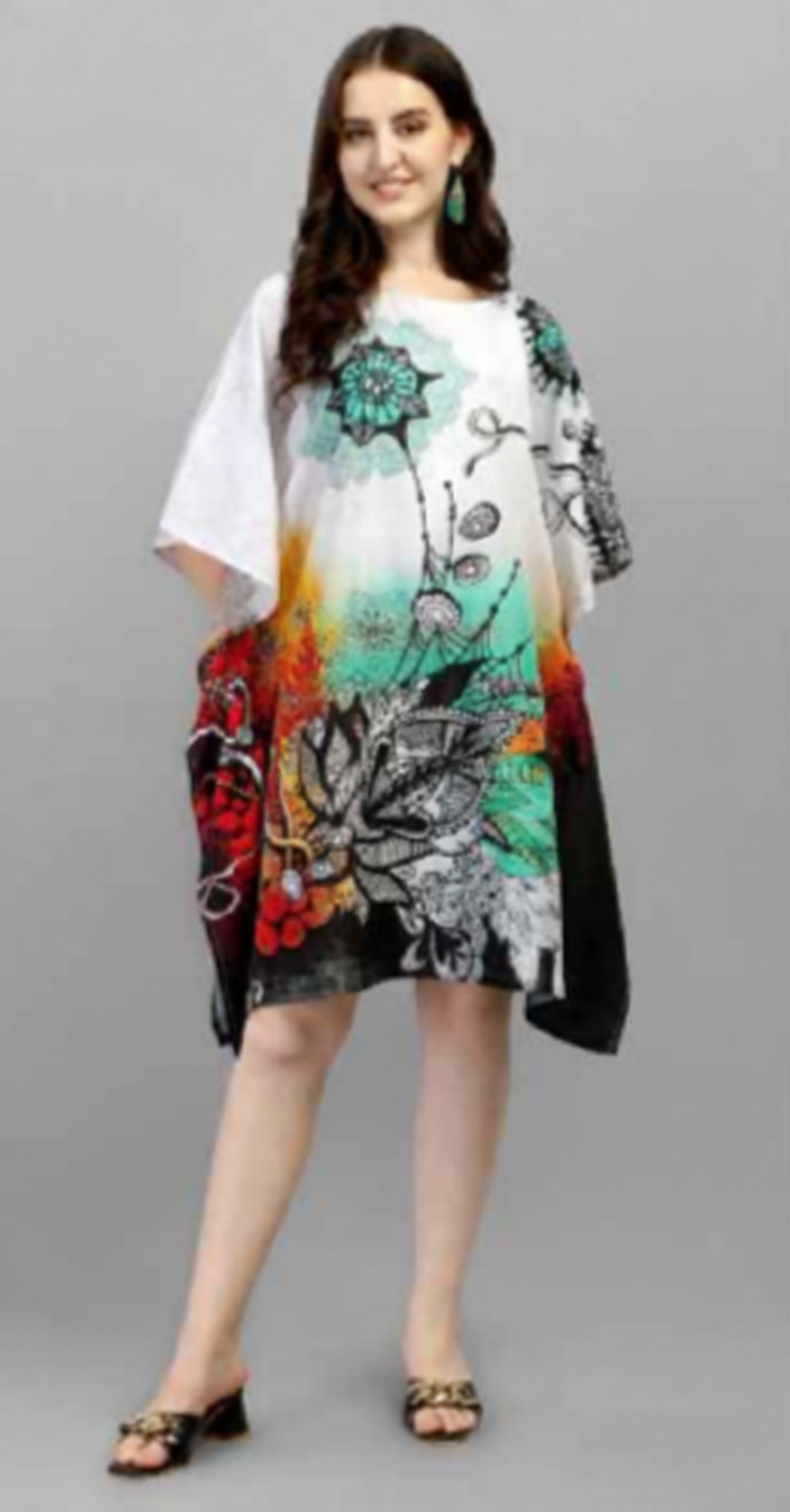 White Short Natural Crepe Kaftan 017 - Anu Fashion