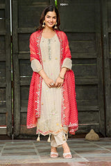 White and Full Red Shimmer Salwar Suit - Anu Fashion