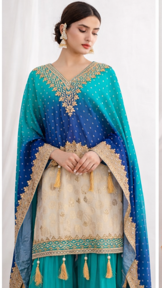 KAFTAN SALWAR SUIT - AWUA BLUE & DARK BLUE - Anu Fashion