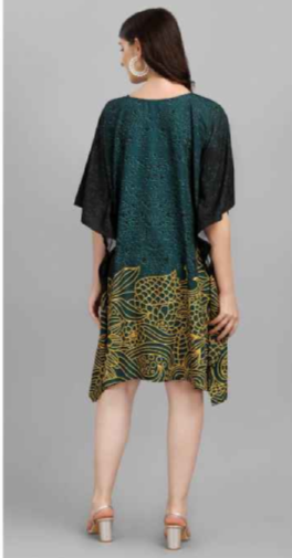 Dark Slate Gray Natural Crepe Short Kaftan 017 - Anu Fashion