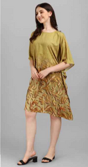 Yellow- Green Natural Crepe Short Kaftan 017 - Anu Fashion