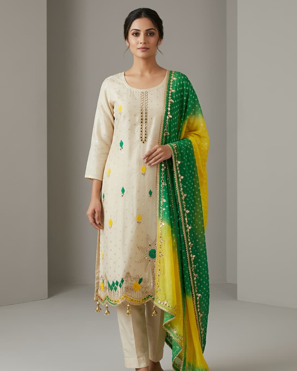 WHITE & GREEN PURE SHIMMER SALWAR SUIT - Anu Fashion