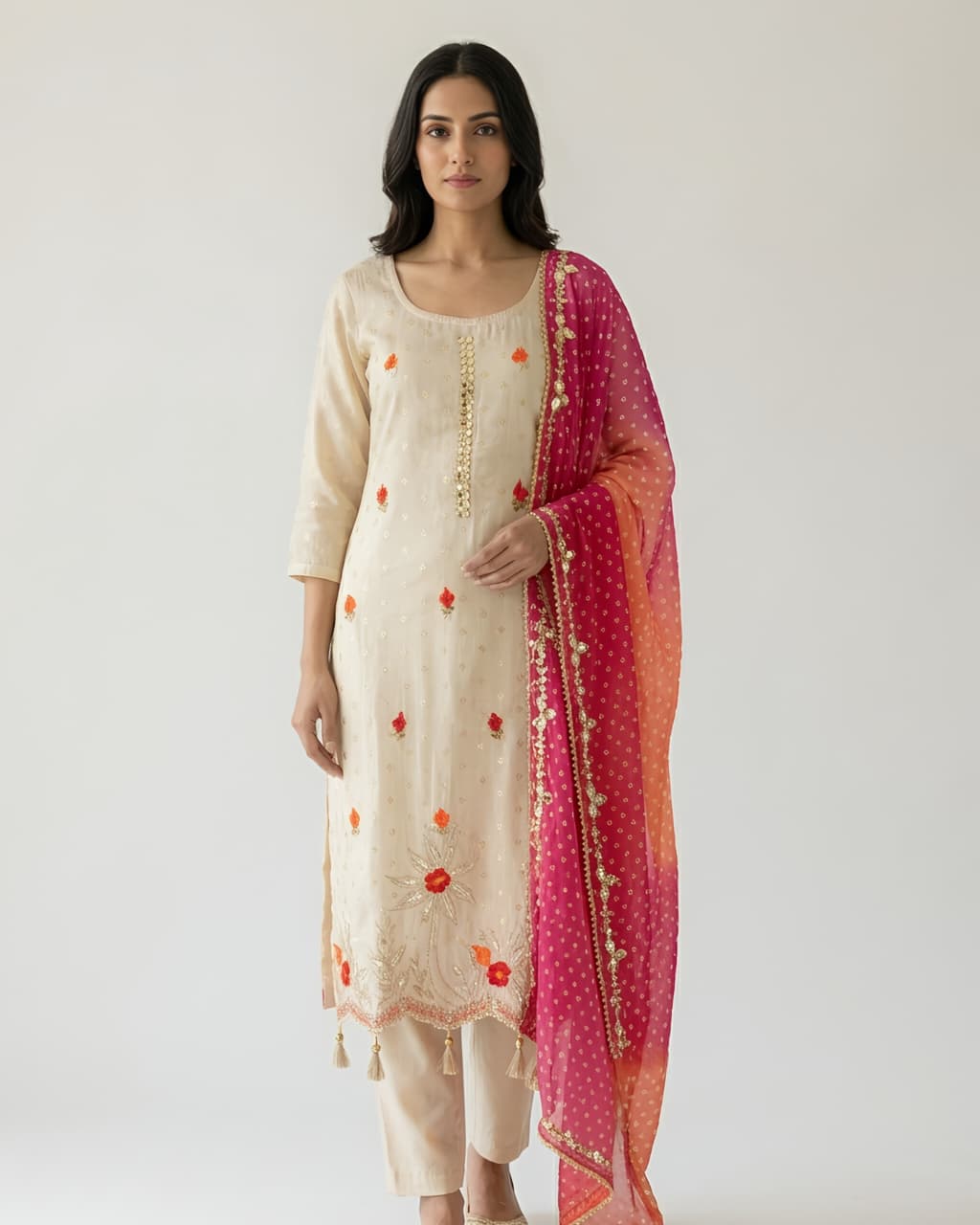 WHITE & PINK PURE SHIMMER SALWAR SUIT - Anu Fashion